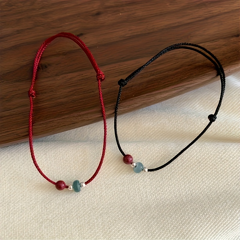 Cinnabar Stone Beaded Bracelet for Couples Vintage Boho Style